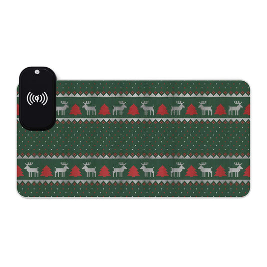 LED Gaming Mouse Pad, Wireless Charging ( Christmas Sweater Print )