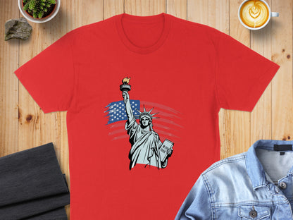 Statue of Liberty with American Flag graphic t-shirt product